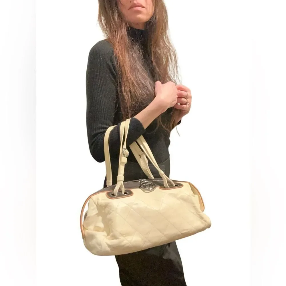 CHANEL Cream and Black Quilted Shoulder Bag